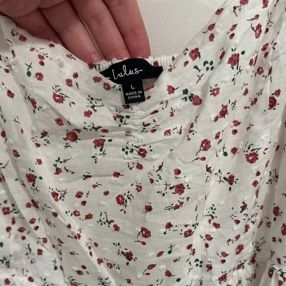 Lulu's White and Red Floral Midi Dress